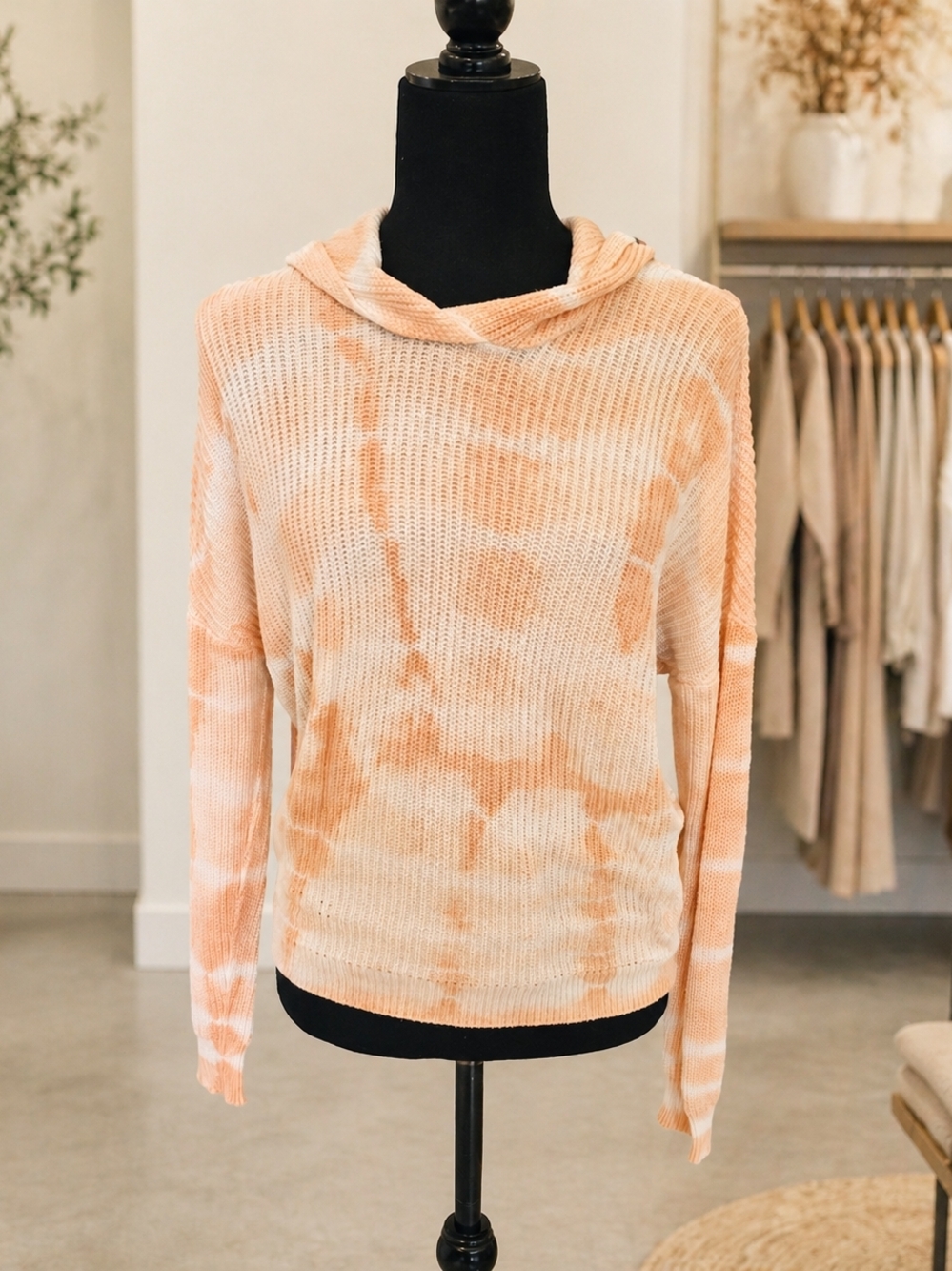 Full Tilt Peach & Cream Tie-Dye Cowl Neck Sweater